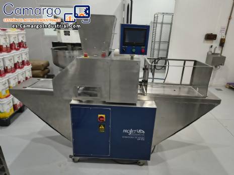 M�quina cortadora de alambre de acero inoxidable y dosificadora de rosetas con alimentador autom�tico de bandejas para pan de queso y galletas Projet Equipamentos